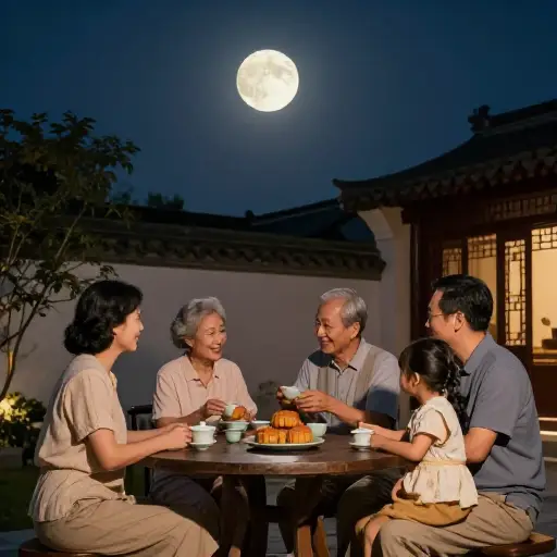 圆圆的月亮象征团圆。