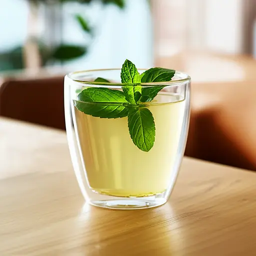 她喜欢那杯带有一丝新鲜香草的舒缓饮品。