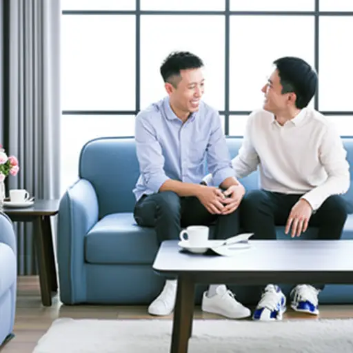 我的朋友过来，坐在我旁边的沙发上。