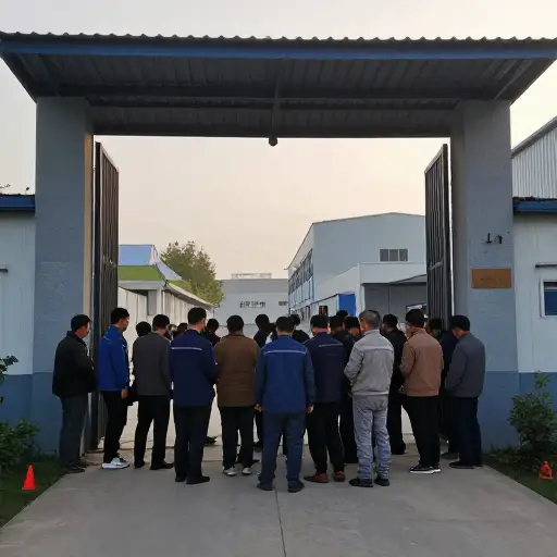 每天早上有大量工人试图挤过那扇小门。