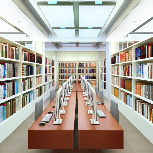 这个学习中心有很多书和电脑。