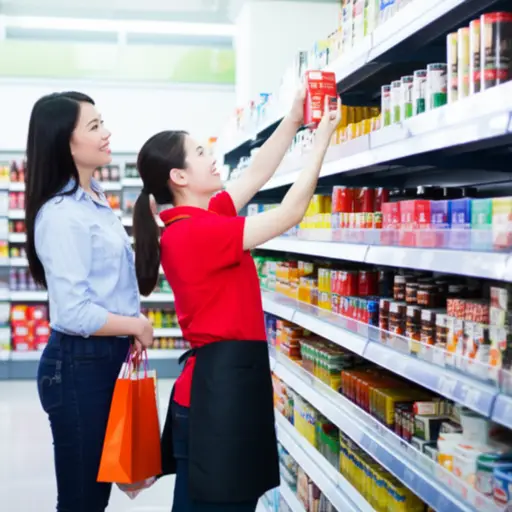 店员帮我拿到了放在高处的商品。