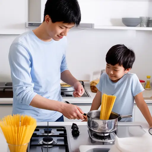 我哥哥向我展示了如何煮意大利面。