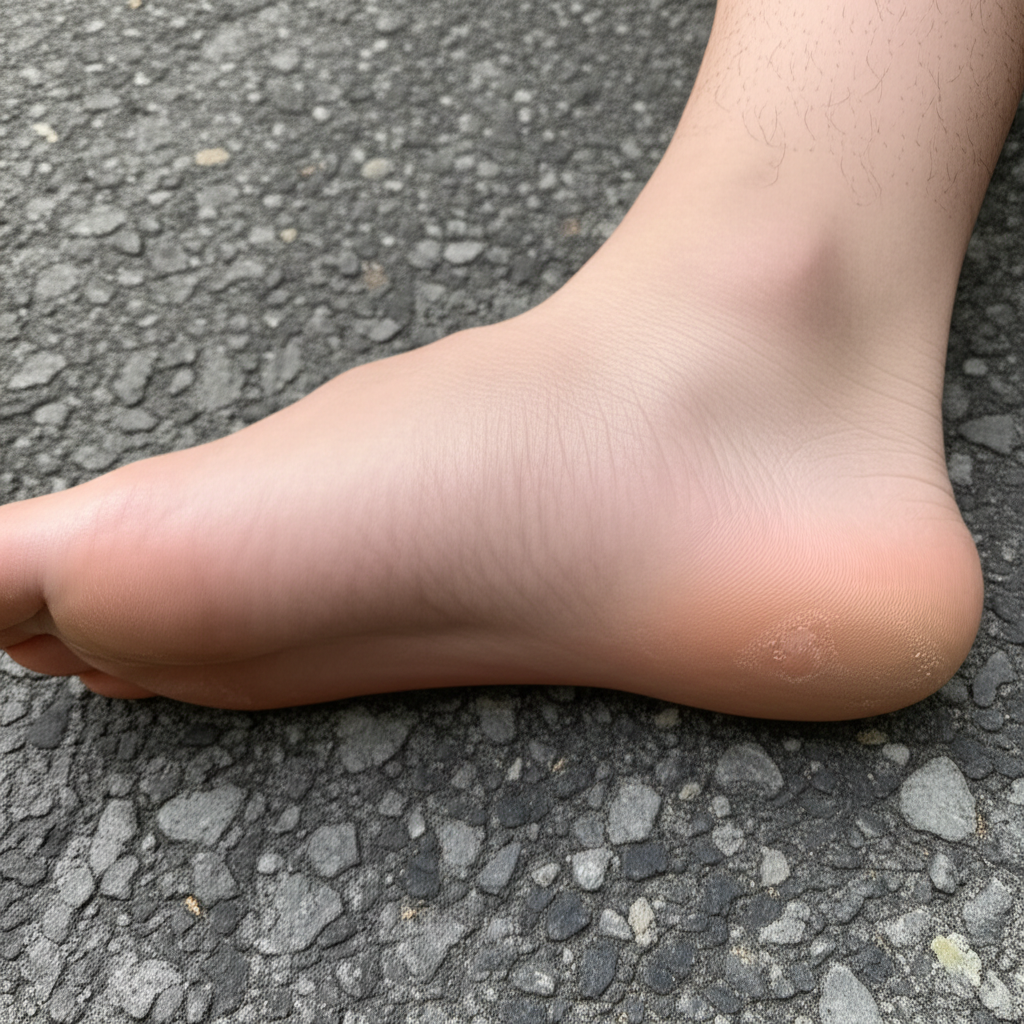 他跑了很长一段路后起了一个小水泡。