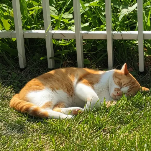 猫在花园外面睡觉。