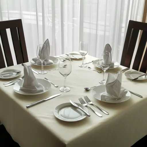 我们摆好餐具，等待客人到来。