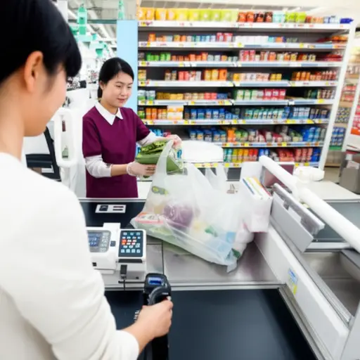 超市用塑料袋来装东西。