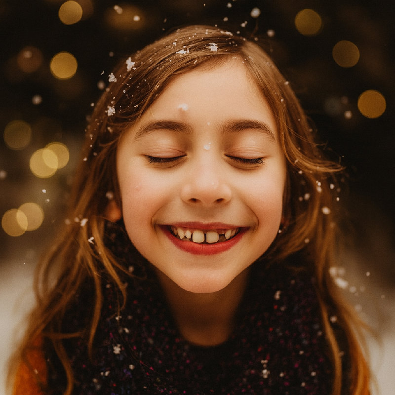 一小片雪花落在了她的鼻尖上。