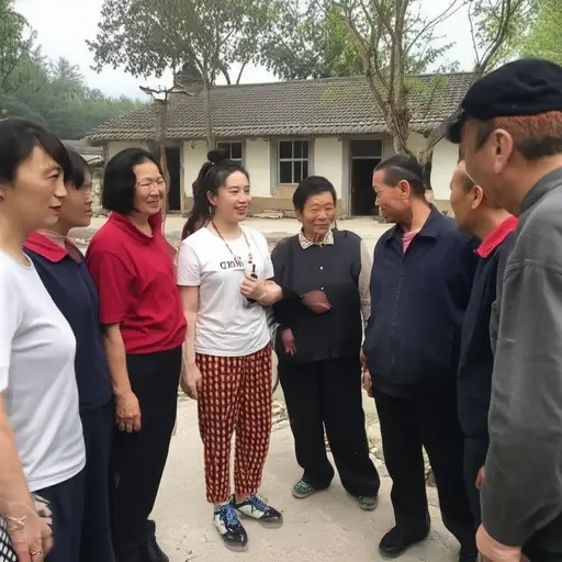 村民们聚集起来欢迎她从城市归来。