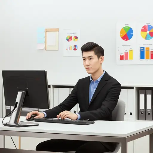 他在销售部门工作。