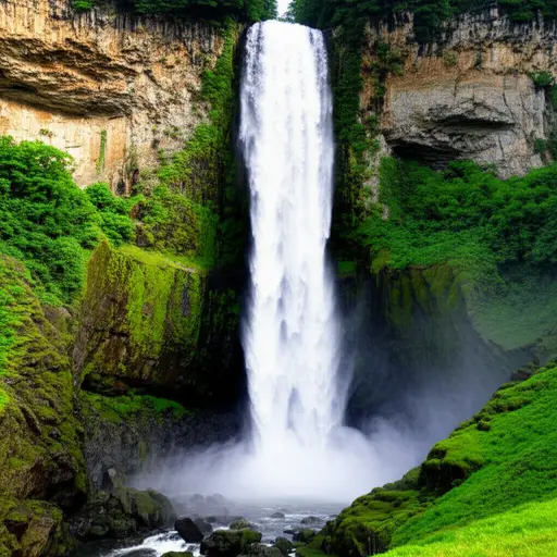 瀑布的声音震耳欲聋，气势磅礴。