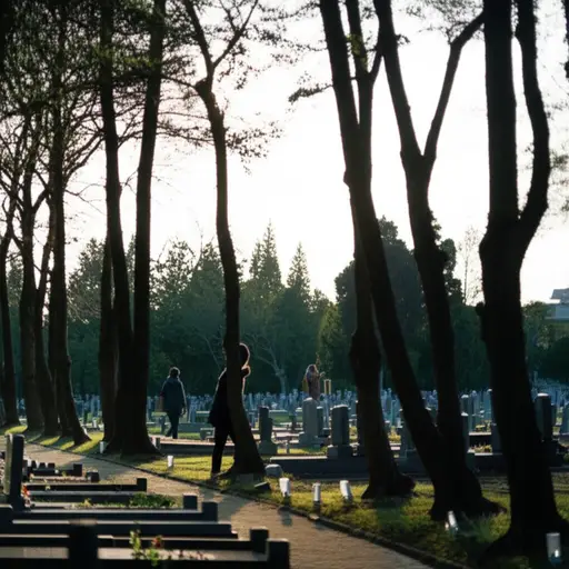 他们在一个安静的下午参观了墓地。