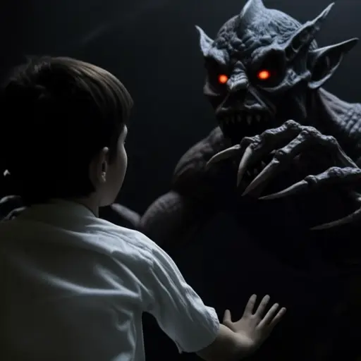 在他的梦里，他必须与一只可怕的怪物战斗。