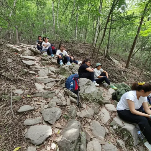 我们不得不在那条陡峭的小路上停下来休息。