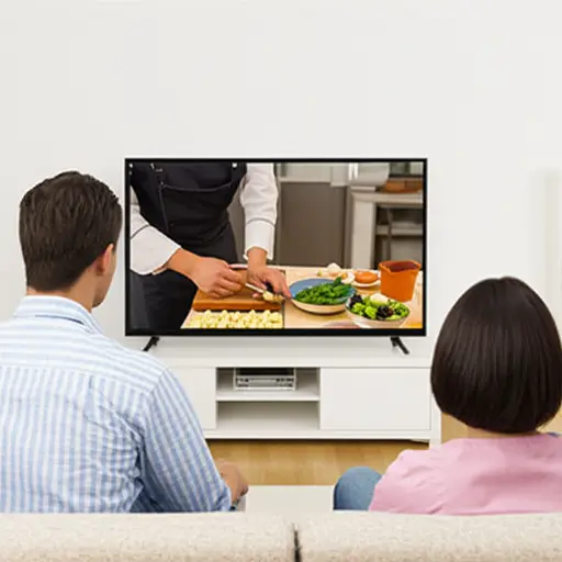 我通过看电视节目学习烹饪。