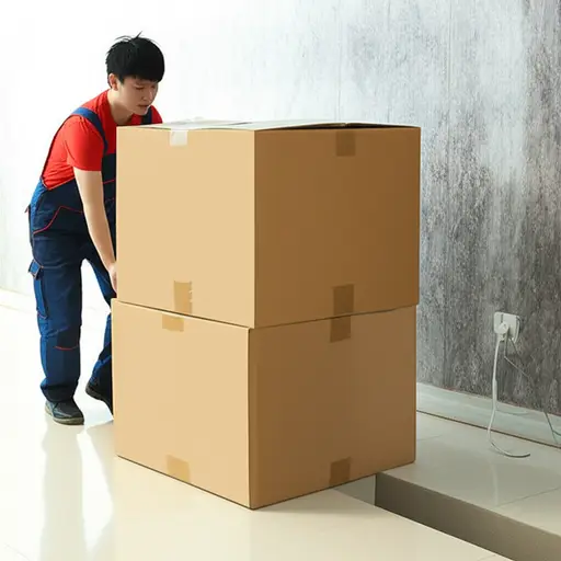 他把沉重的箱子拉到一边，清出通道。