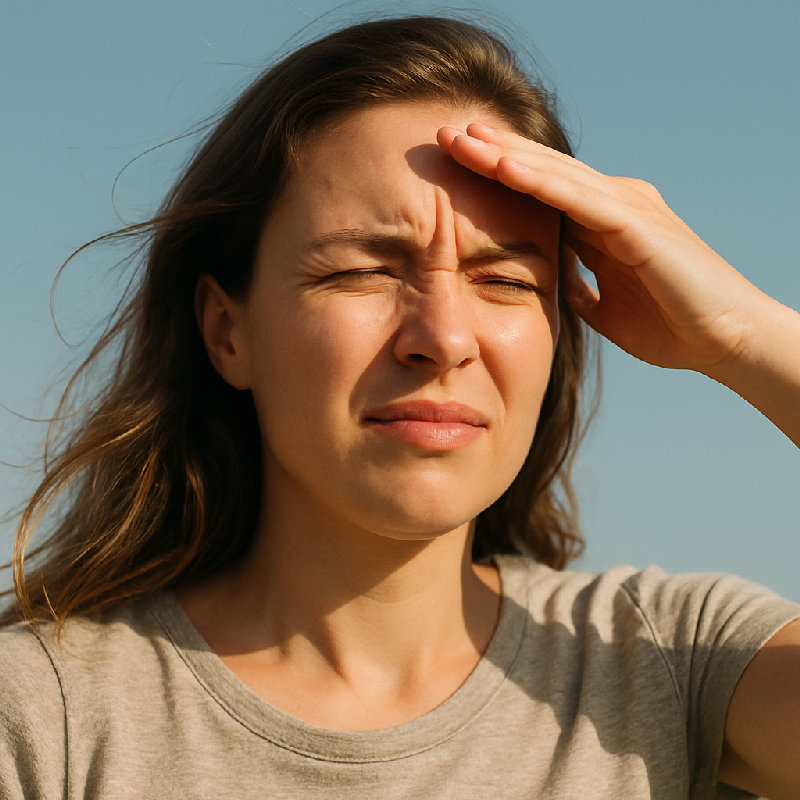 她眯着眼睛看刺眼的阳光。