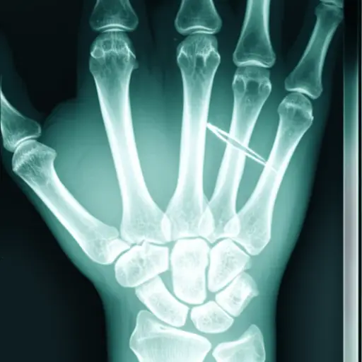 X光显示他的前臂有一处整齐的骨折。