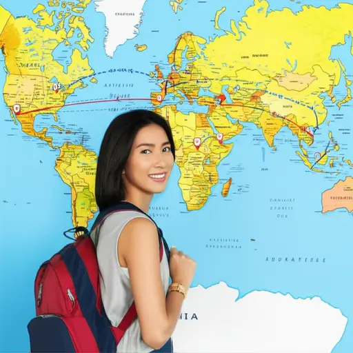 她正在周游世界。