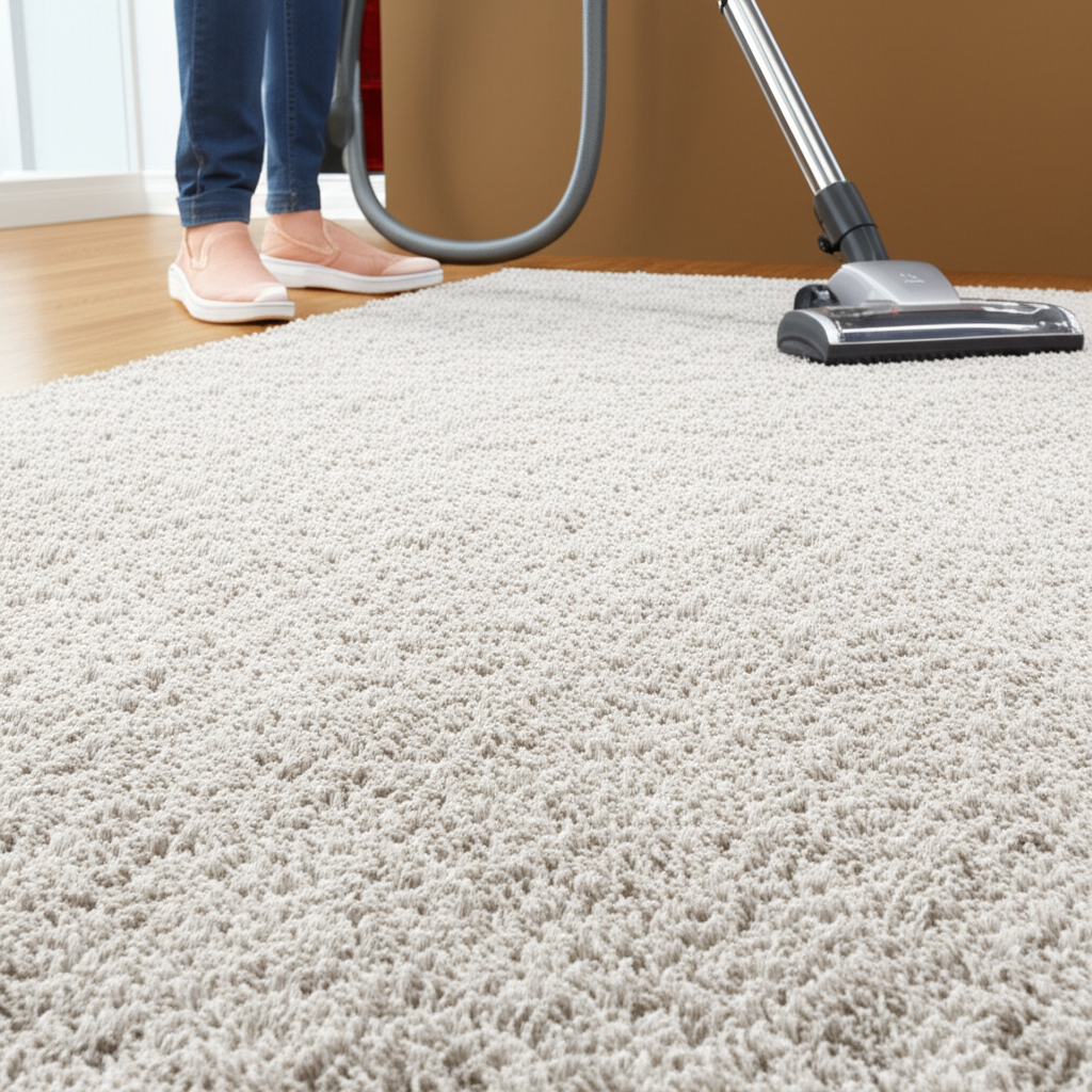 我用吸尘器来清理地毯。