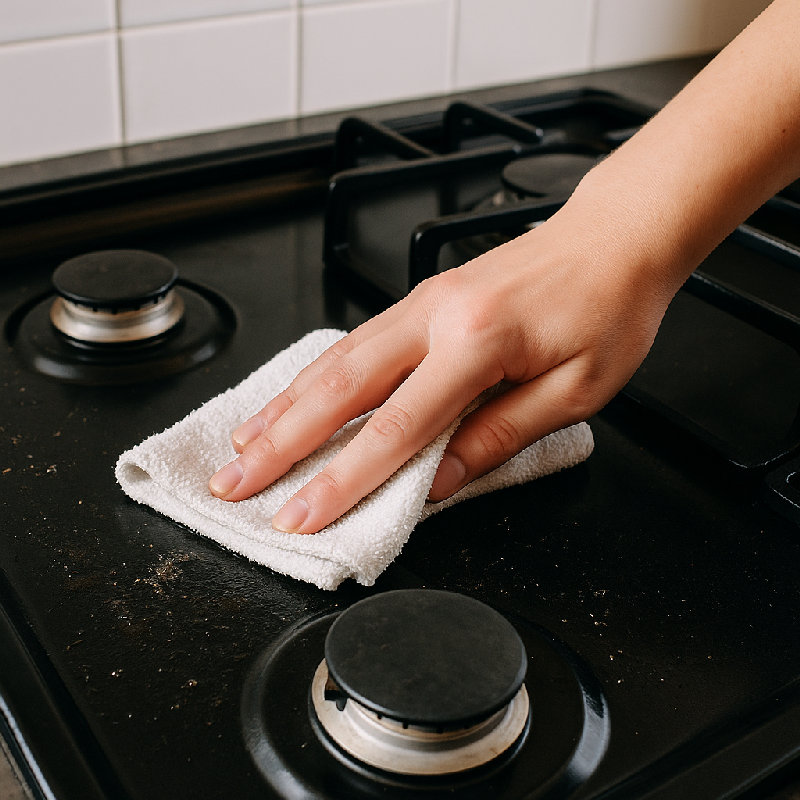做完饭后一定要把灶台清理干净。