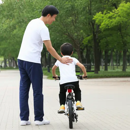 我爸爸教我骑自行车。