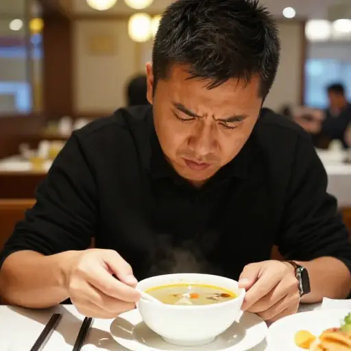 他对我提供的汤嗤之以鼻，说他想吃一顿正经的饭。