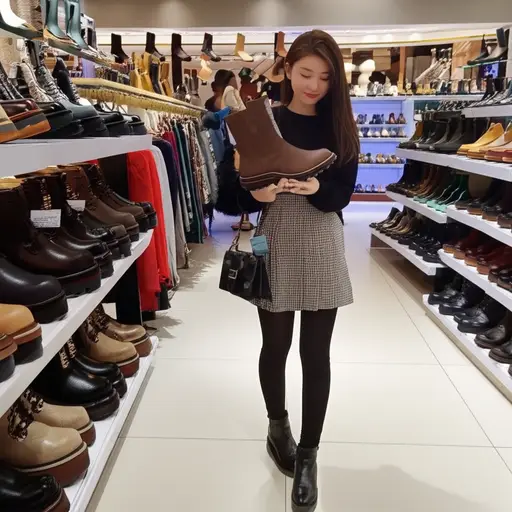 她买了新的牛仔靴。