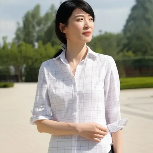 她在炎热天气里总是穿纯棉衬衫。