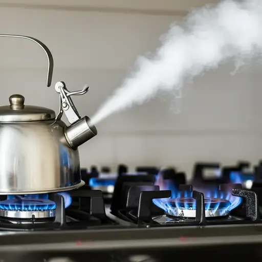 水壶在鸣笛了，水一定烧开了。