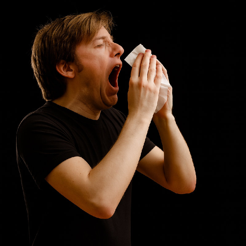 打喷嚏前，他感觉鼻孔里有些痒。