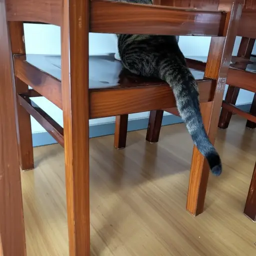 猫跑到了椅子后面。