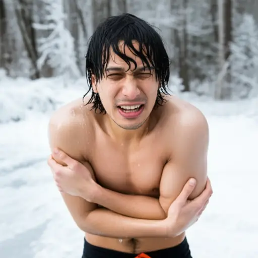 当我从冰冷的水里出来时，我冻得浑身发抖。