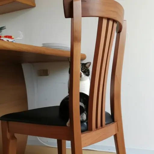 猫跑到了椅子后面。