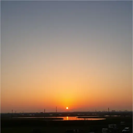 太阳下山时，天空变成橙色。