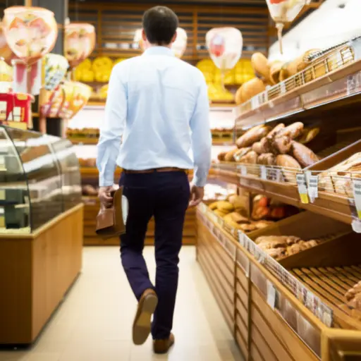 他迅速走进商店买面包。