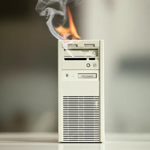 那台旧电脑过热并着火了。