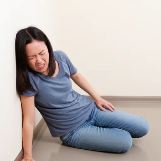 她摔倒时头撞到了墙上。