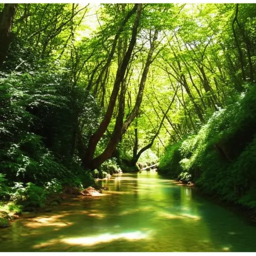 我们在树林里发现了一条清澈的小溪。