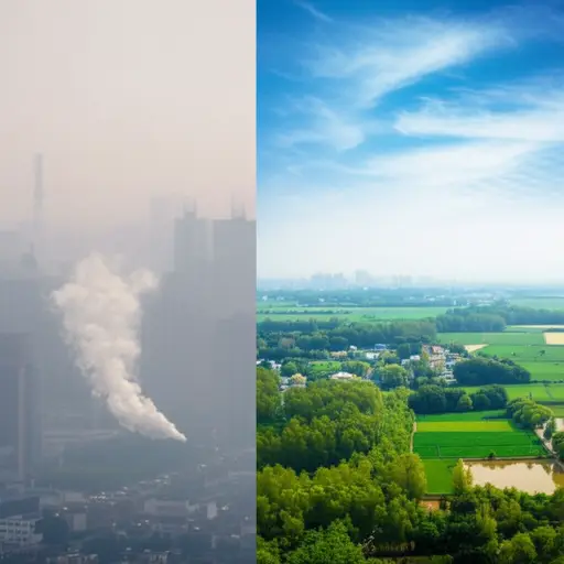 城市里的空气常常被污染，而乡村的空气则清新得多。