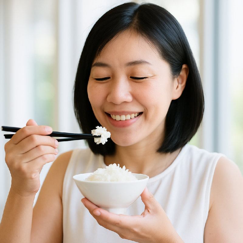 她喜欢吃米饭。