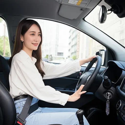 她每天开着她的小汽车去上班。