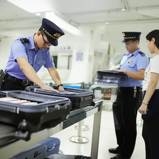 海关官员检查了我们的行李，看是否有违禁品。