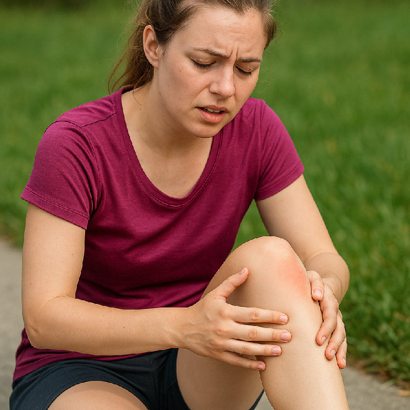 她摔倒时膝盖里的韧带被拉伤了。