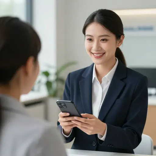 那位(女)销售员耐心地解释了手机的功能。