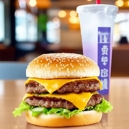 他点了一个双层牛肉汉堡当午餐。