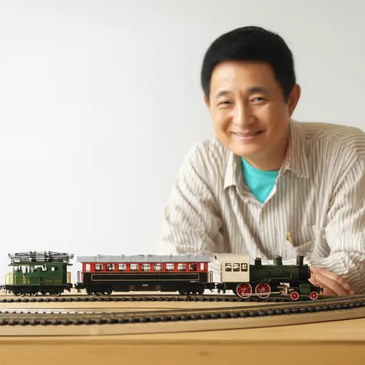 这个玩具火车模型是我爸爸做的。