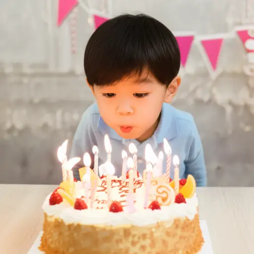 孩子吹灭了生日蛋糕上的蜡烛。