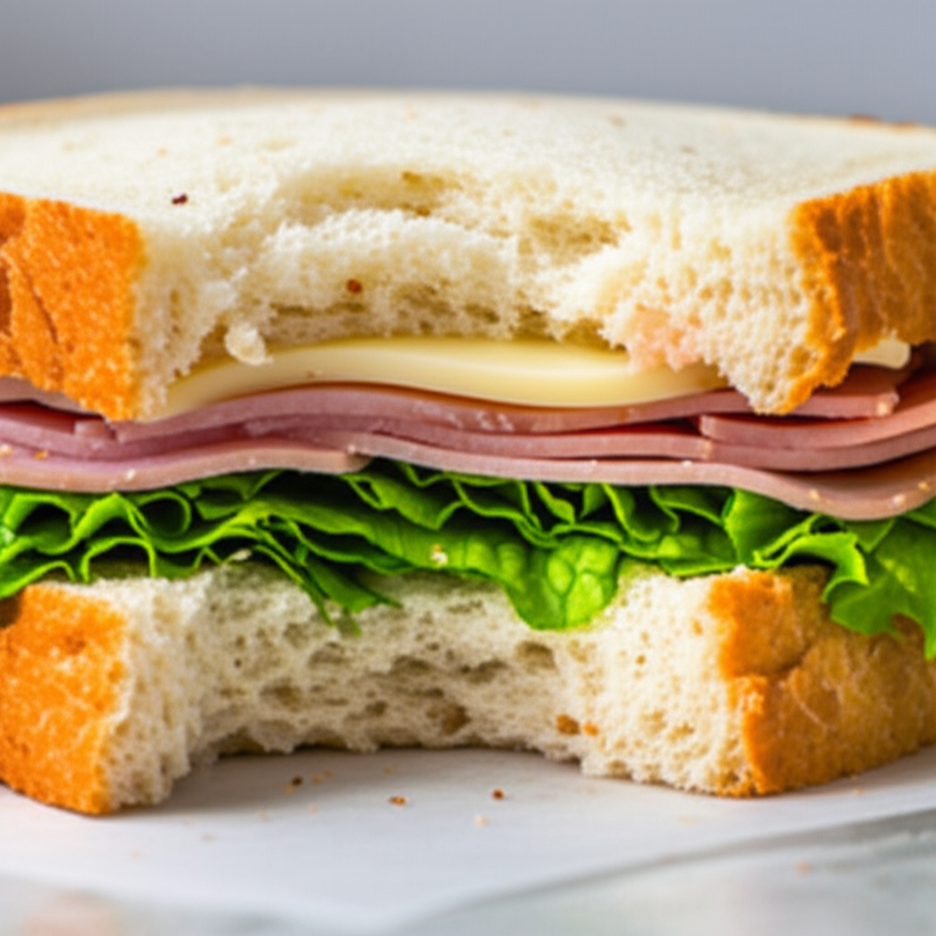 三明治里夹着火腿和奶酪。