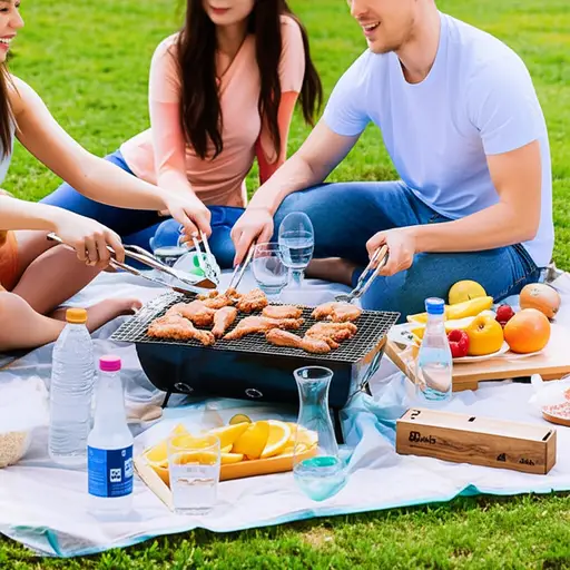 我们在野餐时享用了一些烧烤鸡肉。